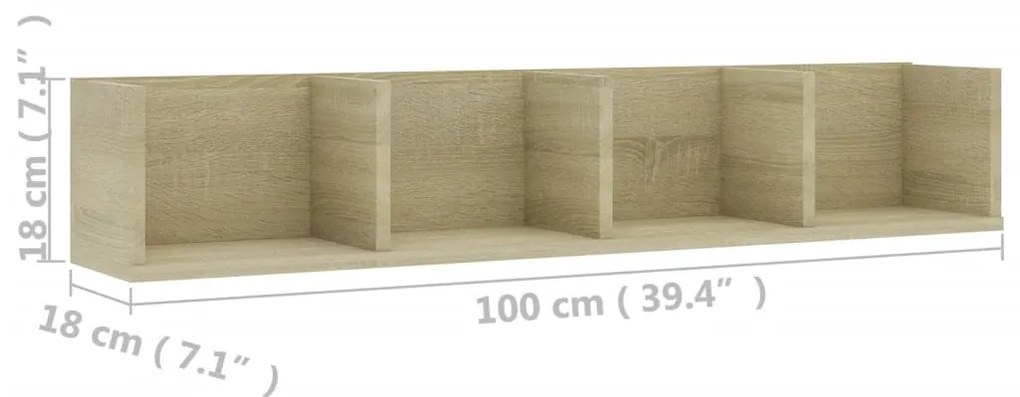 vidaXL Ράφι Τοίχου για CD Sonoma Δρυς 100 x 18 x 18 εκ. από Επεξ. Ξύλο