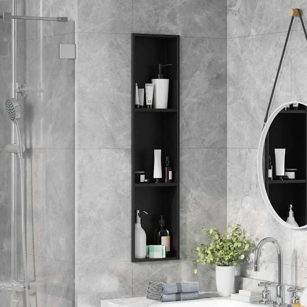 vidaXL Νίτσα Μπάνιου Μαύρο 90 x 20 x 9.5 εκ Ανοξείδωτο ατσάλι