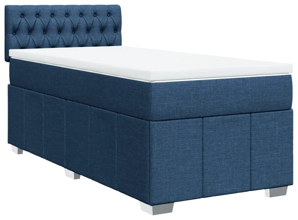 vidaXL Κρεβάτι Boxspring με Στρώμα Μπλε 90x190 εκ.Υφασμάτινο