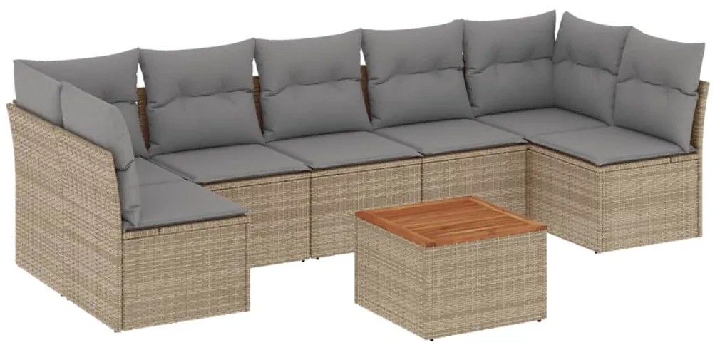 vidaXL Σετ Καναπέ Κήπου 8 τεμ. Μικτό Μπεζ Συνθετικό Ρατάν με Μαξιλάρια