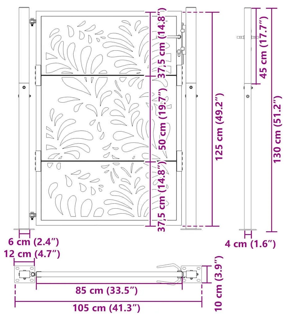 Πύλη κήπου 105x130 cm από χάλυβα με κυματοειδές σχέδιο - Καφέ