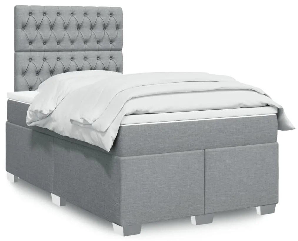 vidaXL Κρεβάτι Boxspring με Στρώμα Ανοιχτό Γκρι 120x190 εκ. Υφασμάτινο