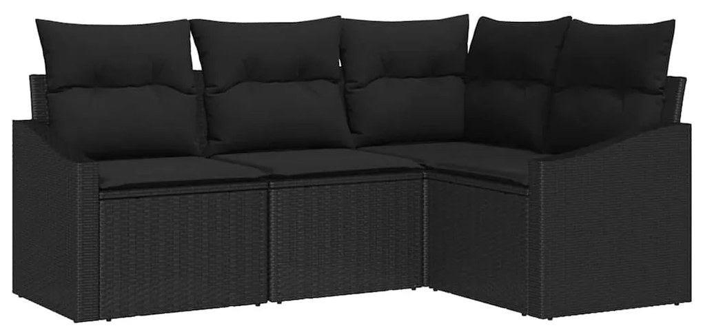 vidaXL Σετ Καναπέ Κήπου 4 pcs Μαύρο Πολυ ράταν