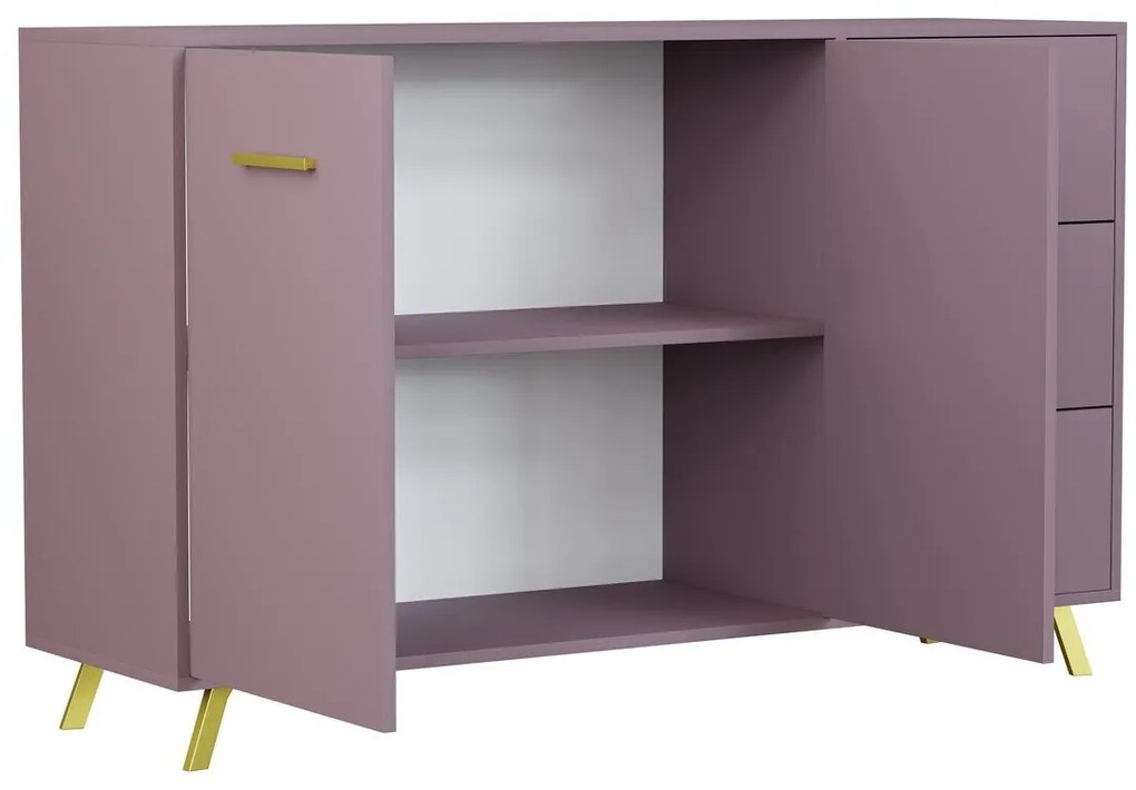 Σετ επίπλων Honolulu A108 (Μωβ), 411x200x58cm, Μωβ, Πλαστικοποιημένη μοριοσανίδα, Πόρτες ντουλάπας: Με μεντεσέδες, Καθρέφτης, Πόδια: Πλαστική ύλη