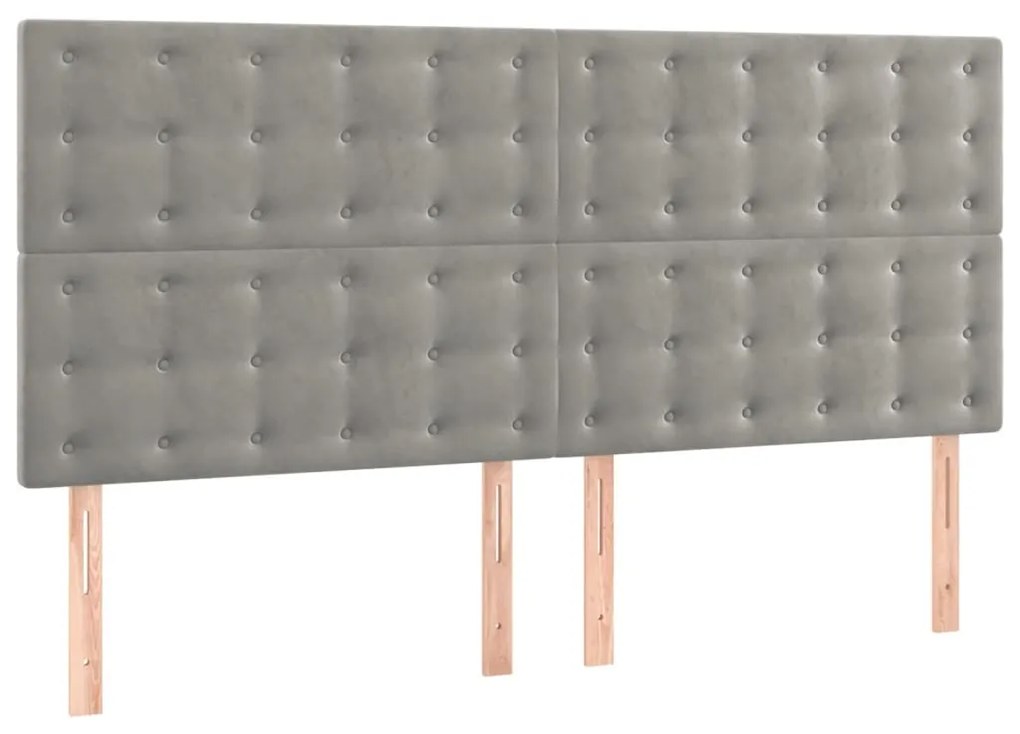 vidaXL Κρεβάτι Boxspring με Στρώμα Ανοιχτό Γκρι 200x200 εκ. Βελούδινο