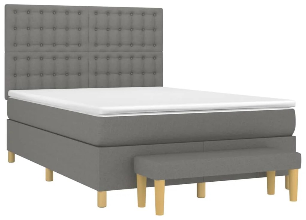 vidaXL Κρεβάτι Boxspring με Στρώμα Σκούρο Γκρι 140x200 εκ Υφασμάτινο