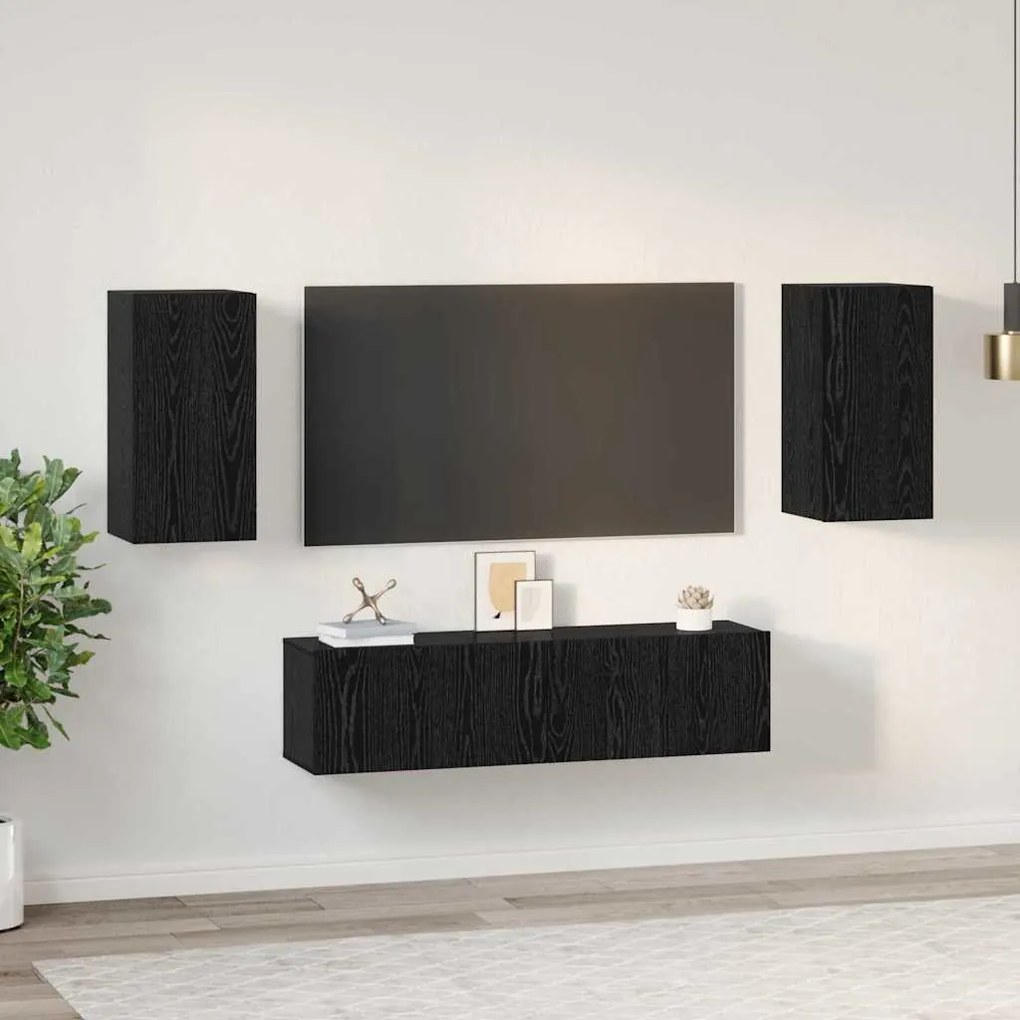 vidaXL Σετ επίπλου τηλεόρασης Επιτοίχιο 4 pcs Μαύρη δρυς