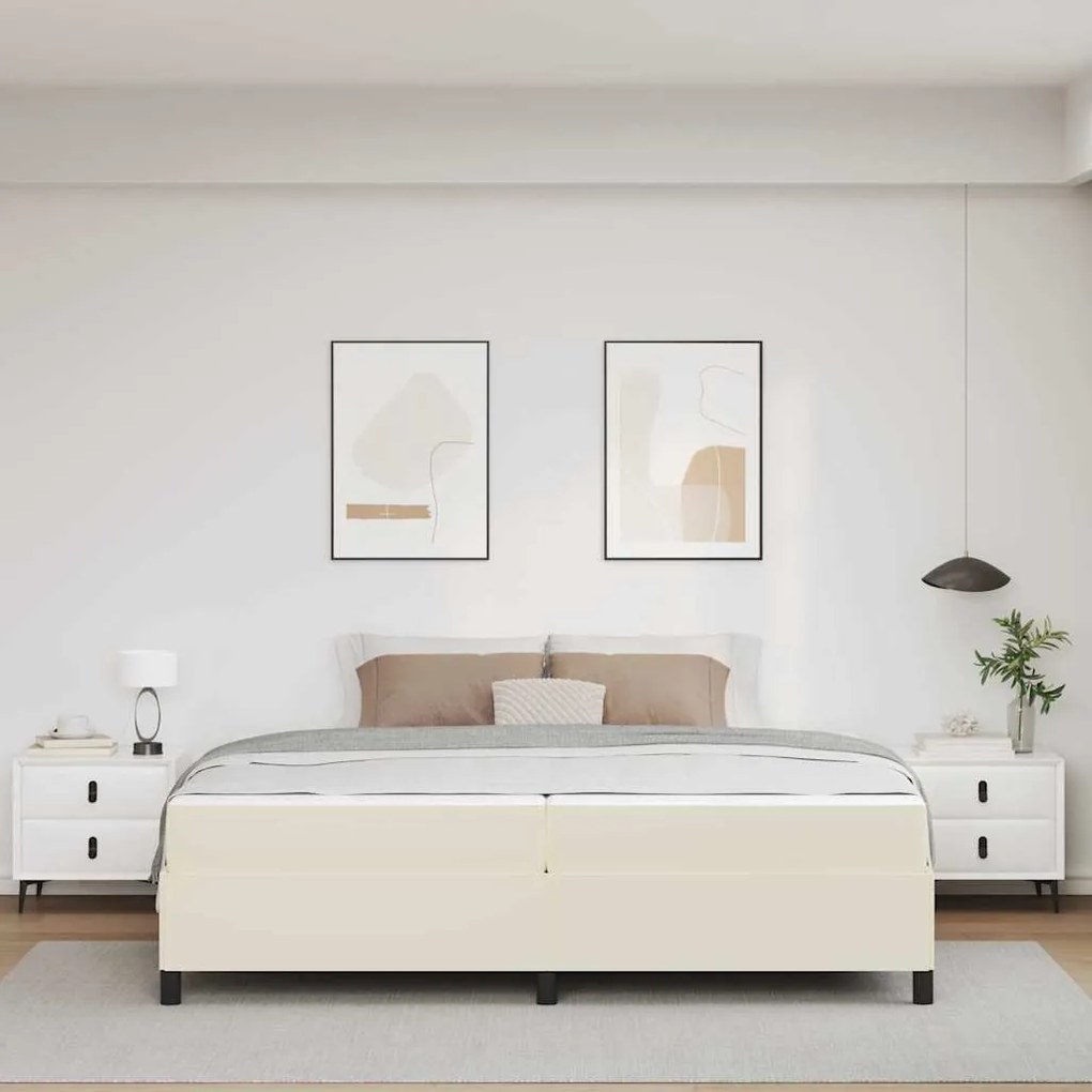 vidaXL Σκελετός κρεβατιού με στρώμα Κρεμ 200 x 200 cm Τεχνητό δέρμα