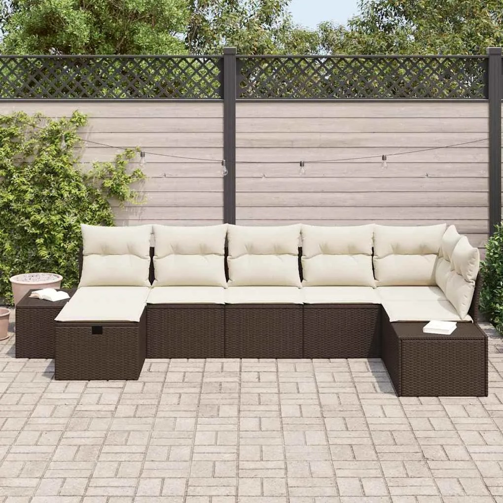 vidaXL Σετ Καναπέ Κήπου με μαξιλάρι 7 pcs Καφέ Πολυ ράταν