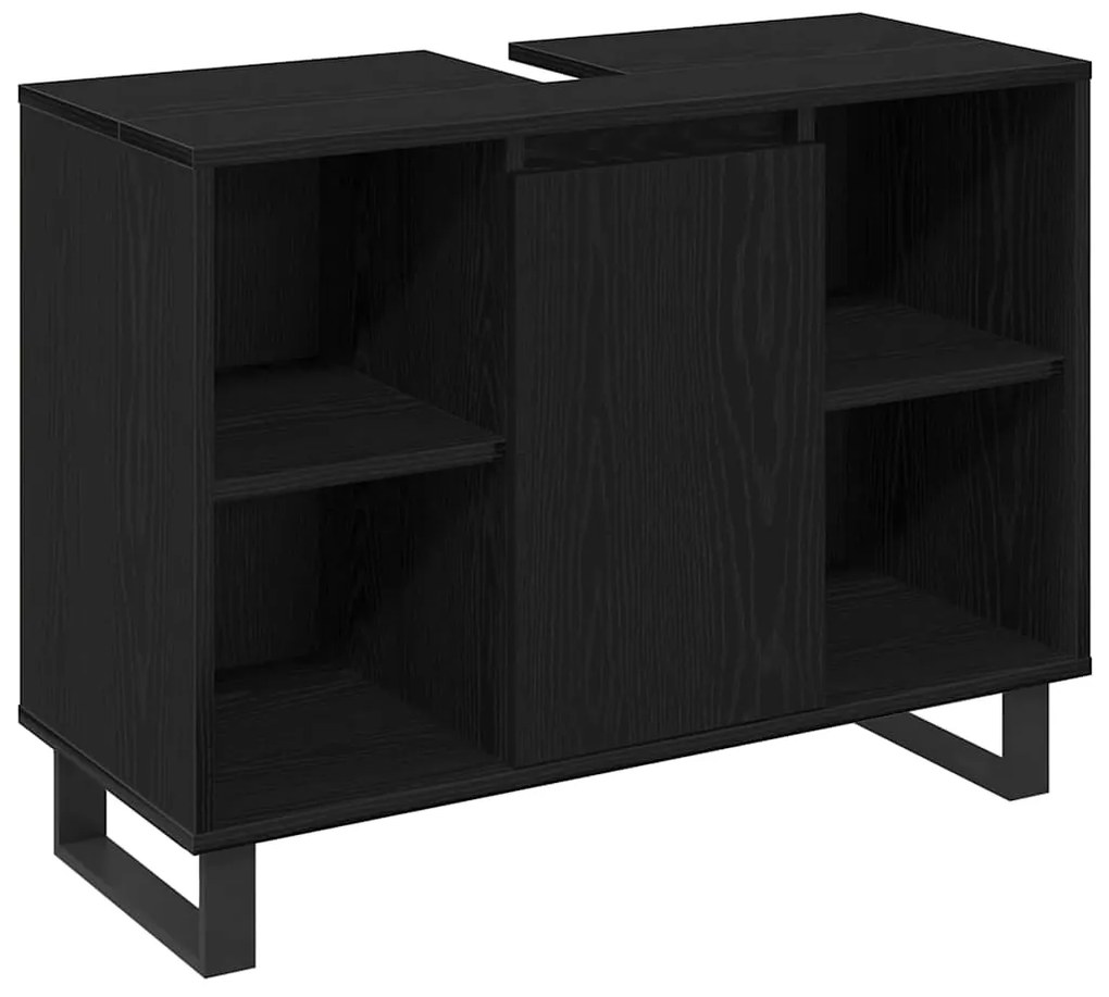 vidaXL Σετ Επίπλων Μπάνιου με πόρτα 3 pcs Μαύρο Επεξεργασμένο ξύλο