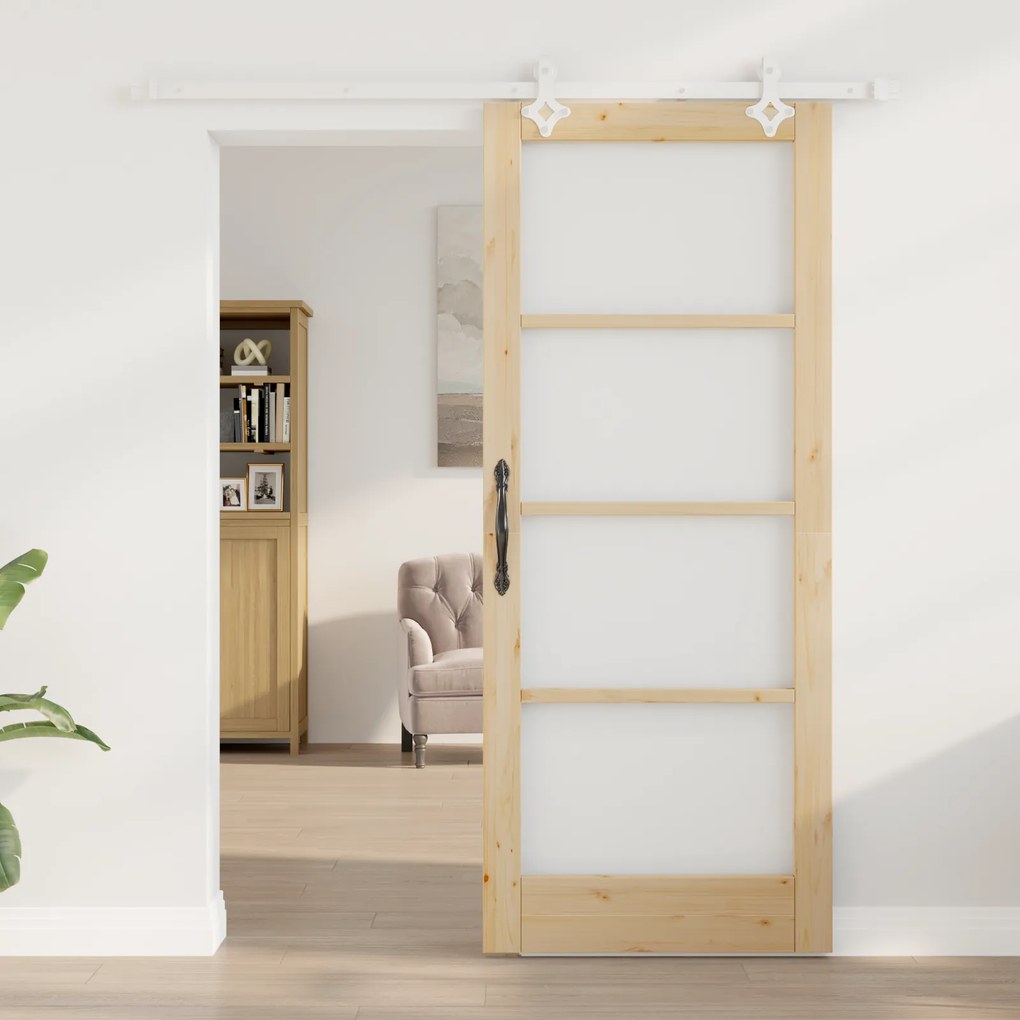 vidaXL Συρόμενη Πόρτα με Σετ Υλικών 83x202 εκ. Συμπαγές Ξύλο Πεύκο