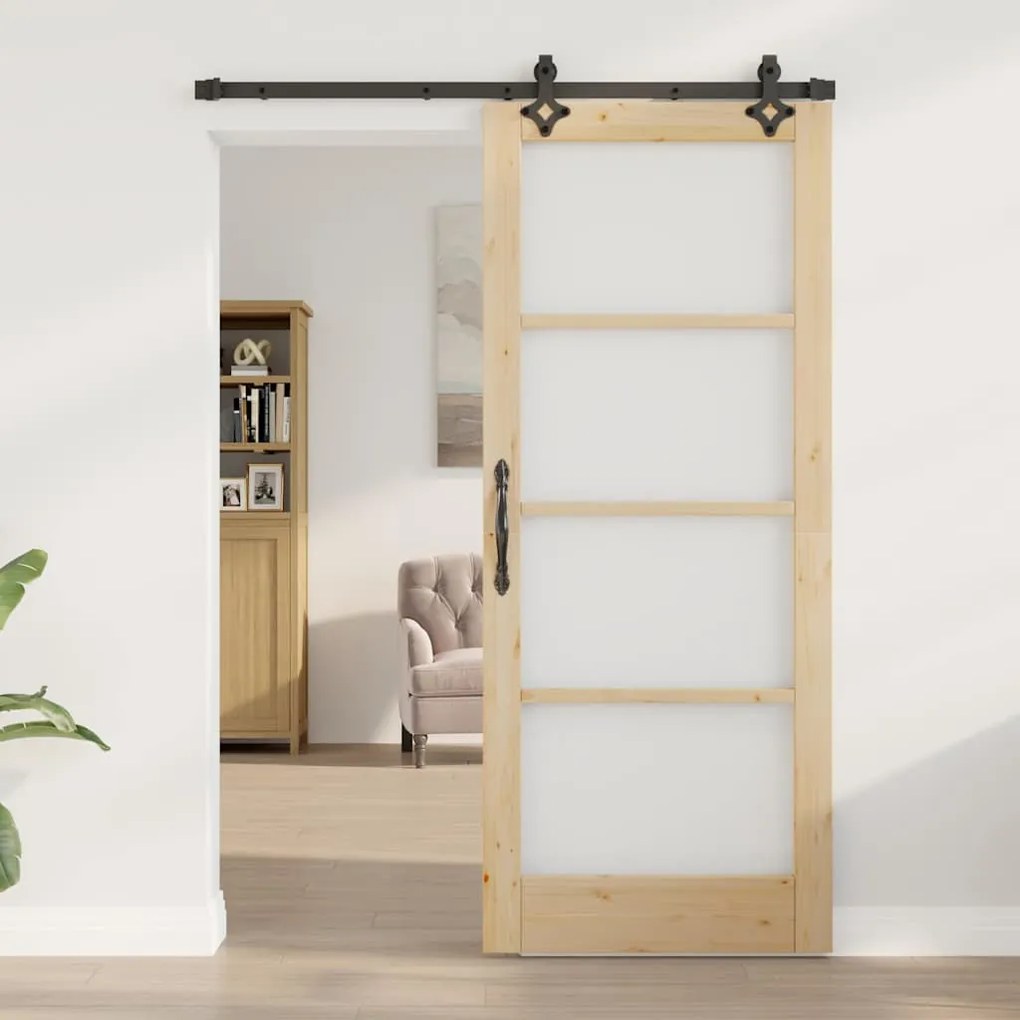vidaXL Συρόμενη Πόρτα με Σετ Υλικών 83x202 εκ. Στερεό Ξύλο Πεύκο