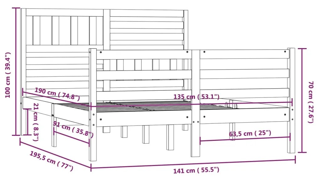 Πλαίσιο Κρεβατιού Γκρι 135 x 190 εκ από Ξύλο Πεύκου Double - Γκρι