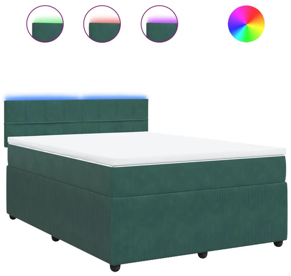 vidaXL Κρεβάτι Boxspring με Στρώμα Σκούρο Πράσινο 140x190εκ. Βελούδινο