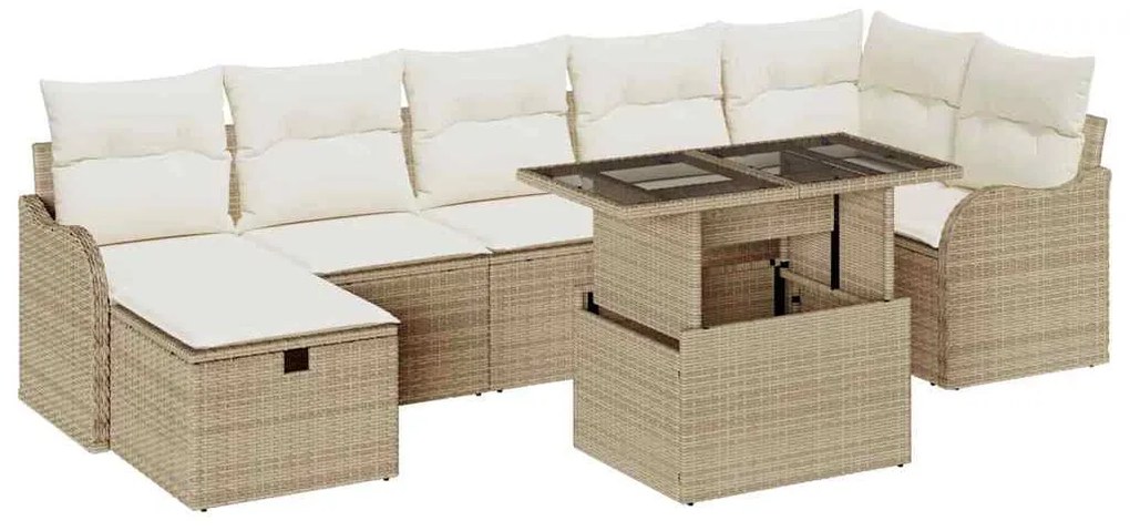 vidaXL Σετ Καναπέ Κήπου με μαξιλάρι 8 pcs Μπεζ Πολυ ράταν