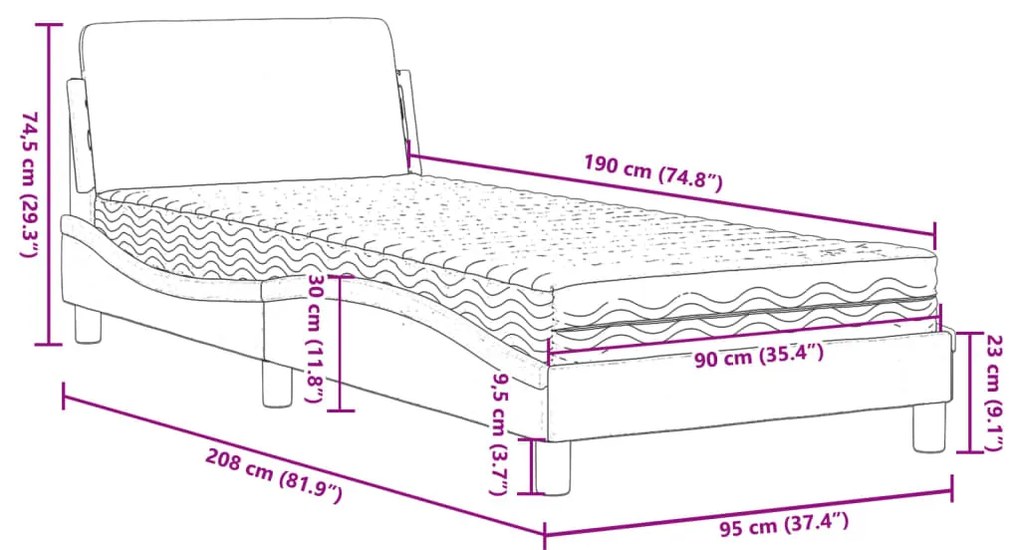 Κρεβάτι με Στρώμα Taupe 90x190 εκ.Υφασμάτινο - Μπεζ-Γκρι