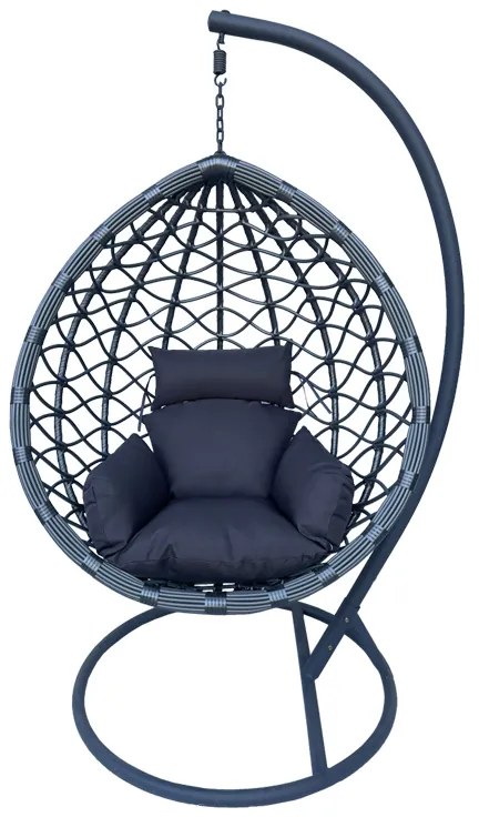 Κούνια φωλιά με βάση Lyere  μέταλλο γκρι-pe rattan σε γκρι απόχρωση 120x108x195εκ