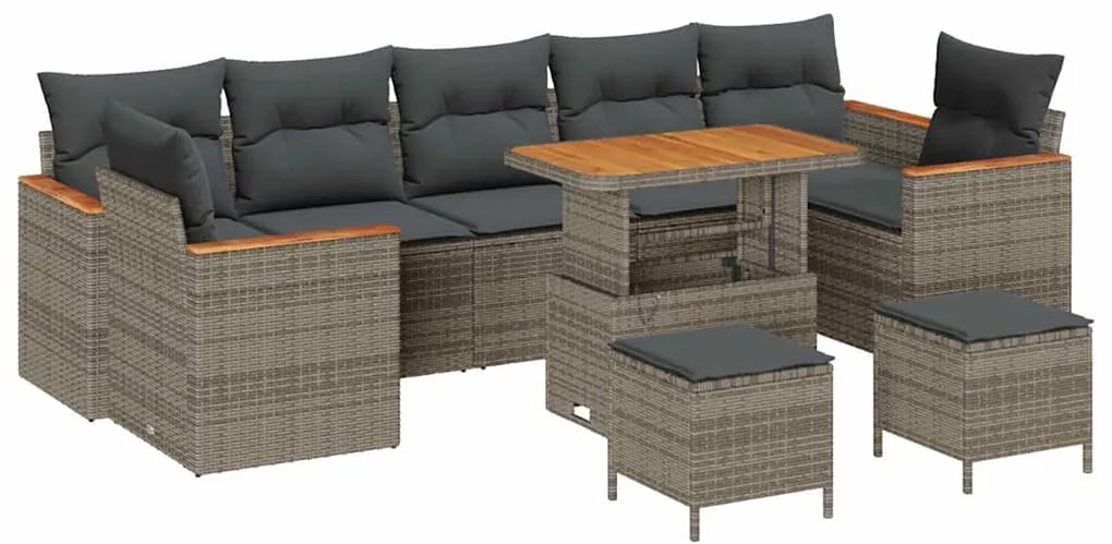 vidaXL Σετ Καναπέ Κήπου με μαξιλάρι 10 pcs Γκρι Πολυ ράταν
