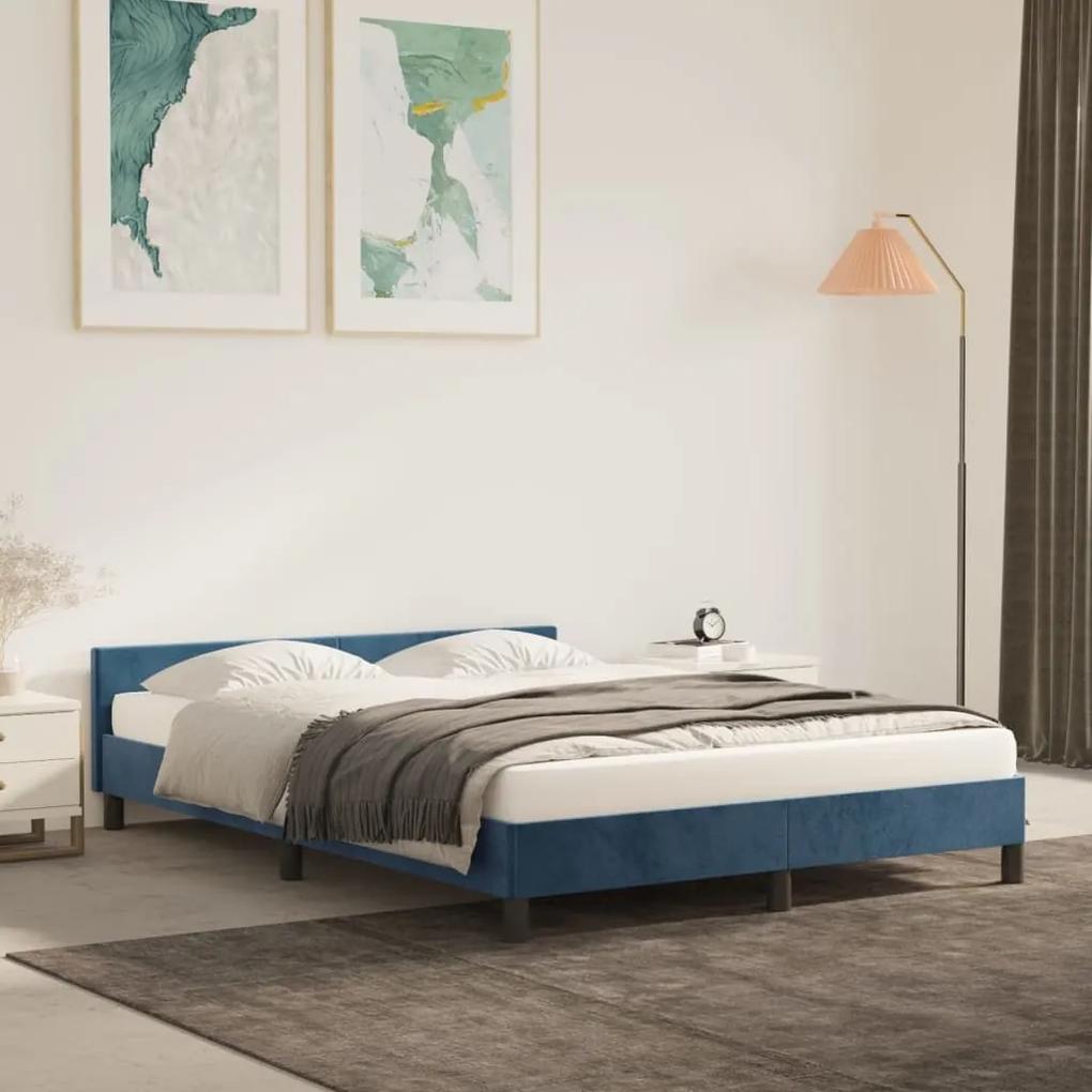 Πλαίσιο Κρεβατιού με Κεφαλάρι Σκ. Μπλε 140x190 εκ. Βελούδινο - Μπλε