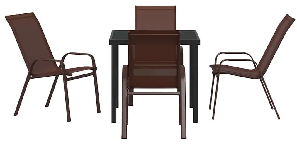 vidaXL Σέτ φαγητού για κήπο 5 pcs Καφέ και Μαύρο Ατσάλι με Πούδρα