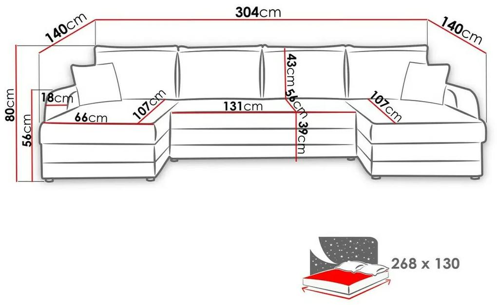 Γωνιακός Καναπές Comfivo 233, Λειτουργία ύπνου, Αποθηκευτικός χώρος, 304x140x80cm, 158 kg, Πόδια: Πλαστική ύλη | Epipla1.gr