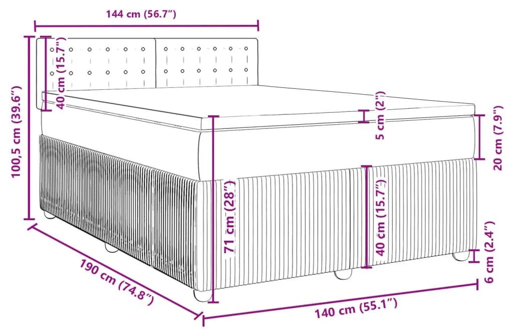 Κρεβάτι Boxspring με Στρώμα Ανοιχτό Γκρι 140x190 εκ. Βελούδινο - Γκρι