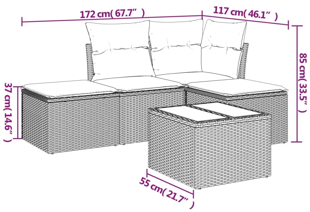 vidaXL Σετ Καναπέ Κήπου 5 τεμ. Μπεζ Συνθετικό Ρατάν με Μαξιλάρι
