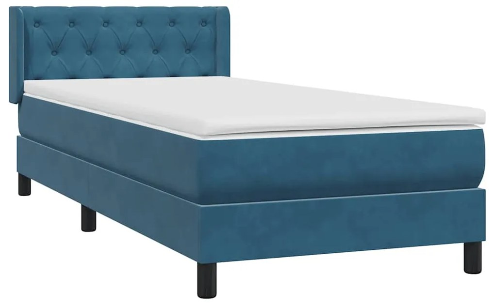 vidaXL Κρεβάτι Boxspring με Στρώμα Σκούρο Μπλε 80x220 εκ. Βελούδινο