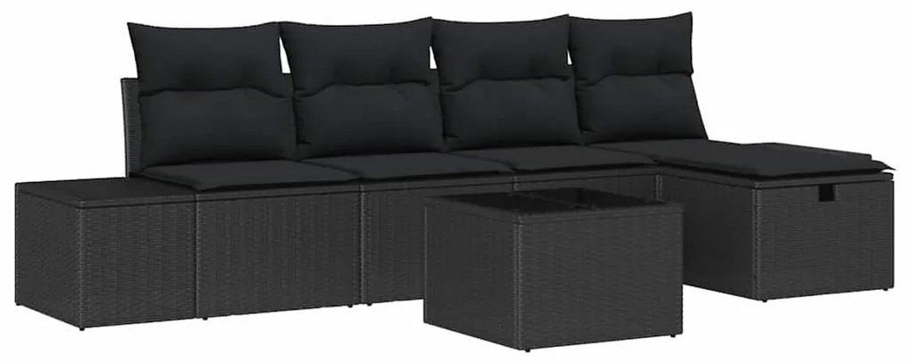 vidaXL Σετ Καναπέ Κήπου με μαξιλάρι 6 pcs Μαύρο Πολυ ράταν