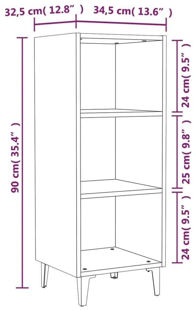 Ντουλάπι Γκρι sonoma 34,5x32,5x90εκ. από Επεξεργασμένο Ξύλο - Γκρι