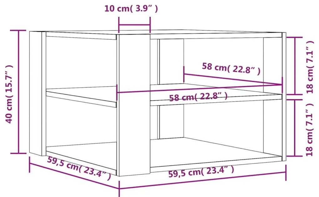 Τραπεζάκι Σαλονιού Καπνιστή Δρυς 59,5x59,5x40 εκ. Επεξ. Ξύλο - Καφέ