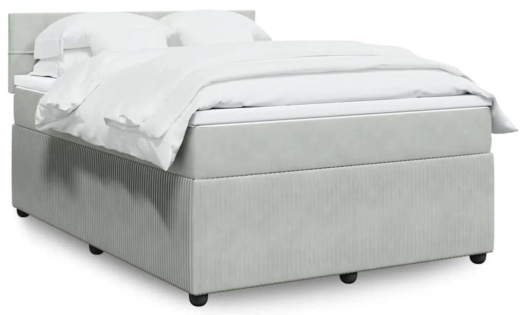 vidaXL Κρεβάτι Boxspring με Στρώμα Ανοιχτό Γκρι 140x200 εκ. Βελούδινο