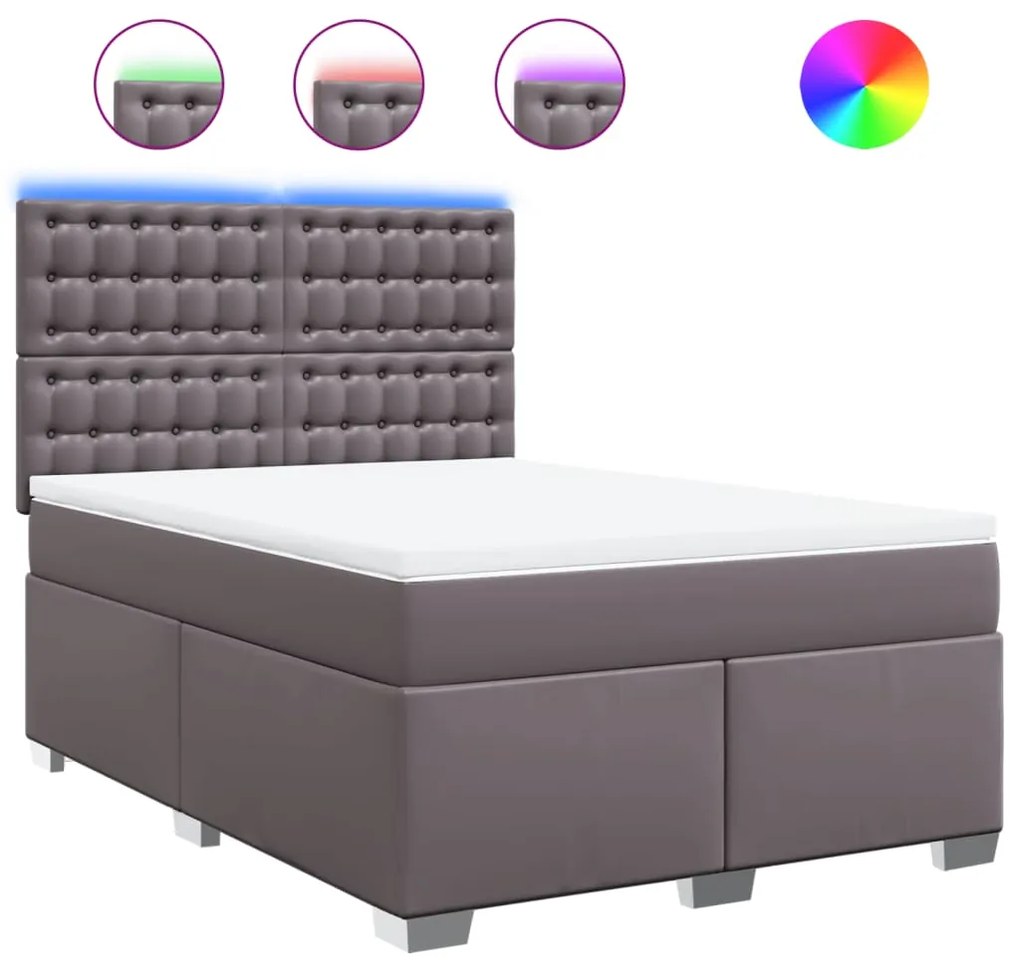 vidaXL Κρεβάτι Boxspring με Στρώμα Γκρι 140x190εκ. από Συνθετικό Δέρμα