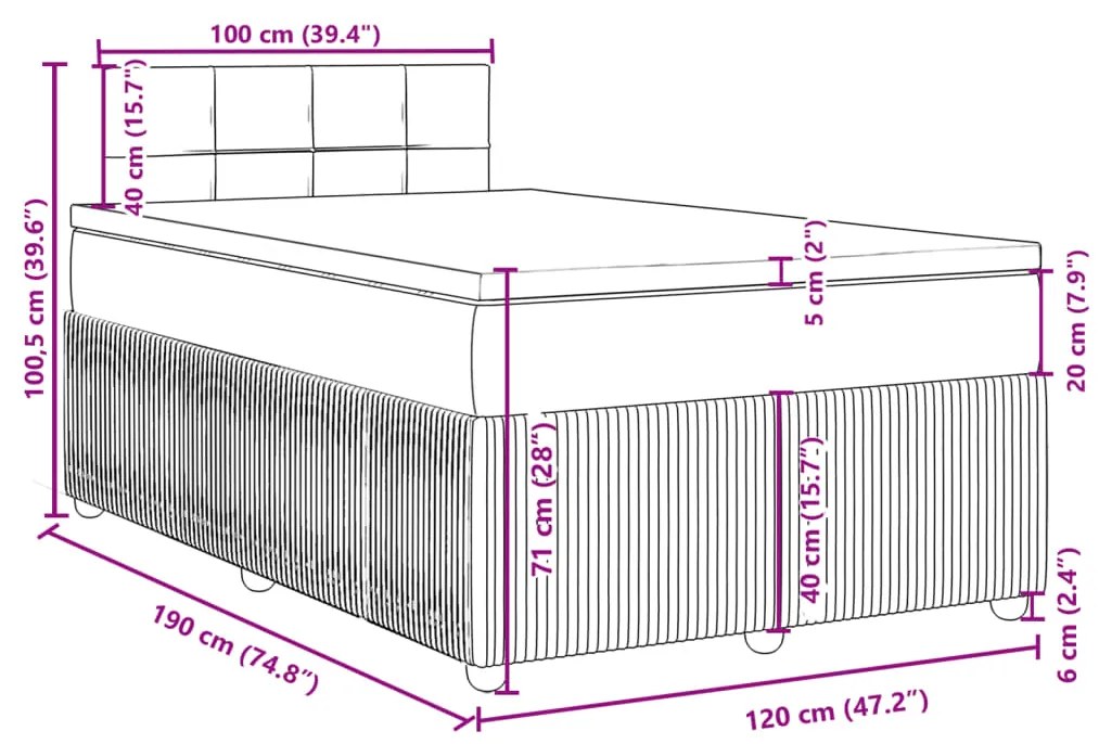 Κρεβάτι Boxspring με Στρώμα Ανοιχτό Γκρι 120x190 εκ. Υφασμάτινο - Γκρι