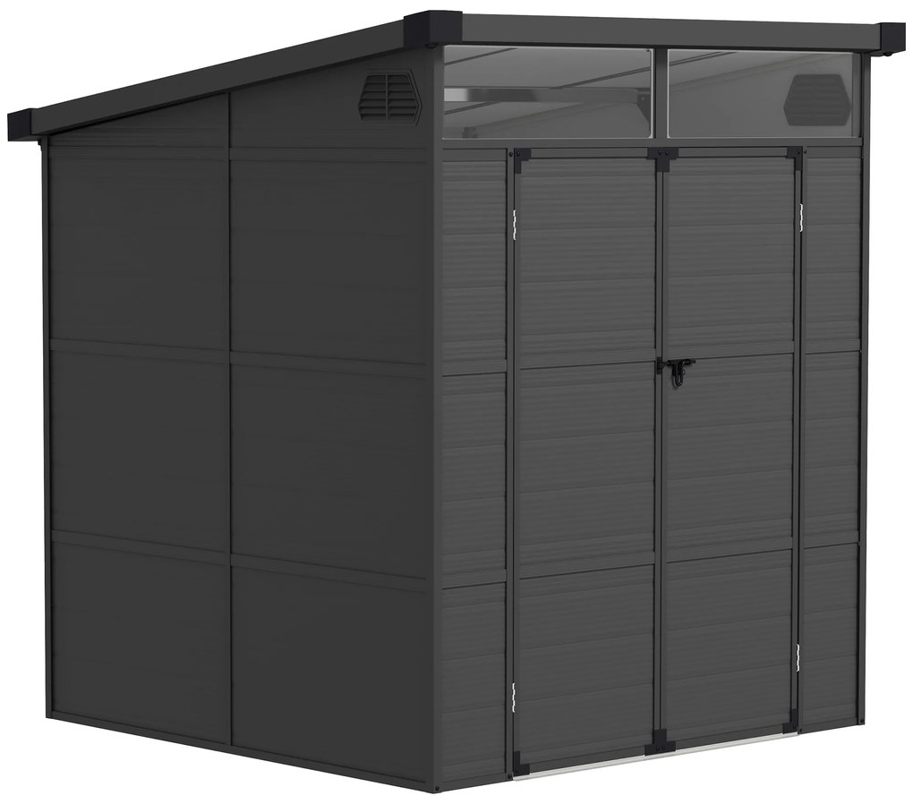 Outsunny Αποθήκη κήπου 1,9 x 1,9 m, αποθήκη εργαλείων από πλαστικό, κλειδώσιμες πόρτες, 2 αεραγωγοί, σκούρο γκρι