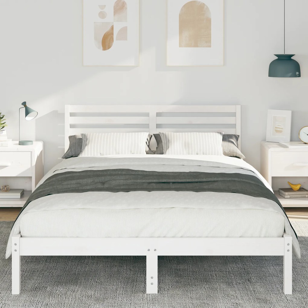 vidaXL Σκελετός Κρεβατιού Λευκό 140 x 220 cm Συμπαγές ξύλο πεύκου
