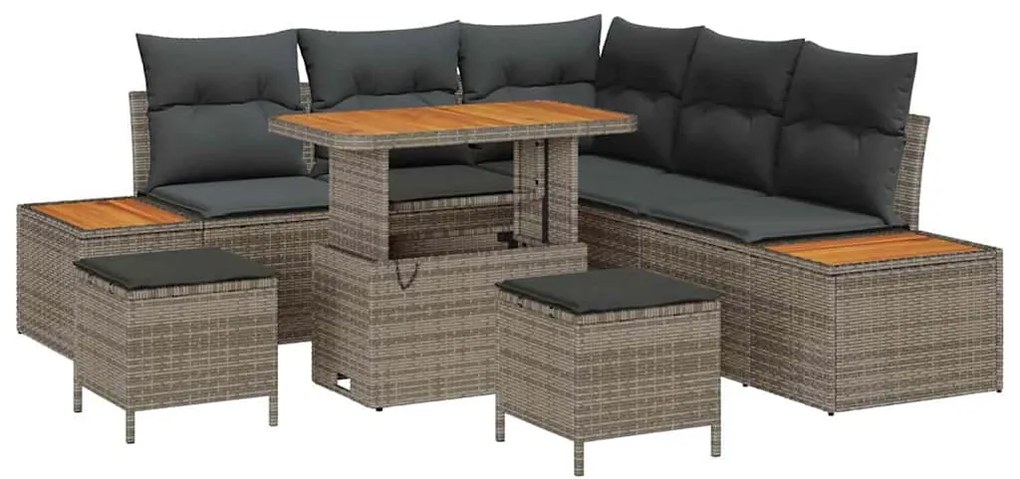 vidaXL Σετ Καναπέ Κήπου με μαξιλάρι 8 pcs Γκρι Πολυ ράταν
