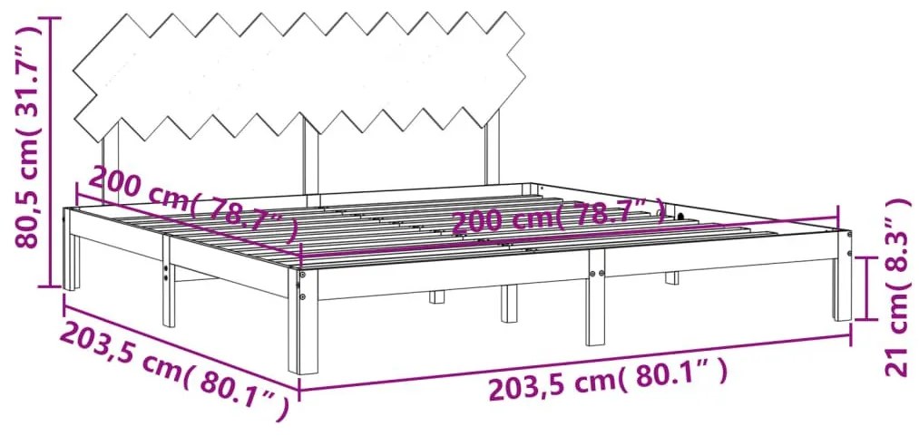 Πλαίσιο Κρεβατιού με Κεφαλάρι Μελί 200x200 εκ. από Μασίφ Ξύλο - Καφέ