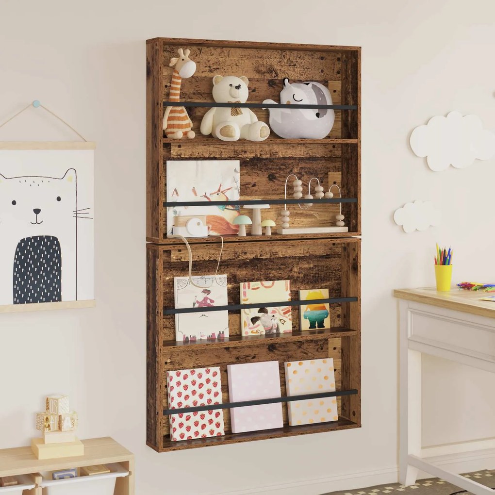 vidaXL Ράφι Περιοδικών με ράφι 2 pcs Παλιό ξύλο 80 x 12 x 70 εκ