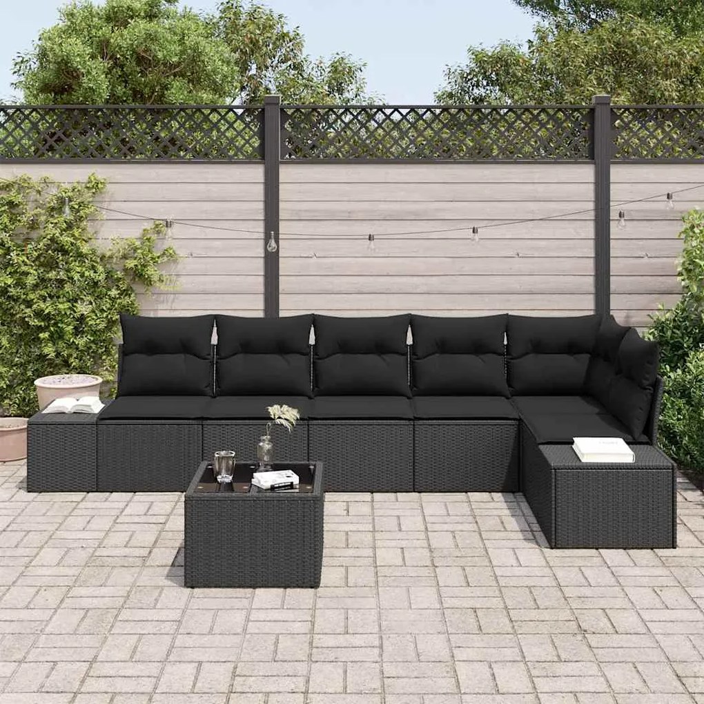 vidaXL Σετ Καναπέ Κήπου 7 pcs Μαύρο Πολυ rattan, βαμμένο ατσάλι