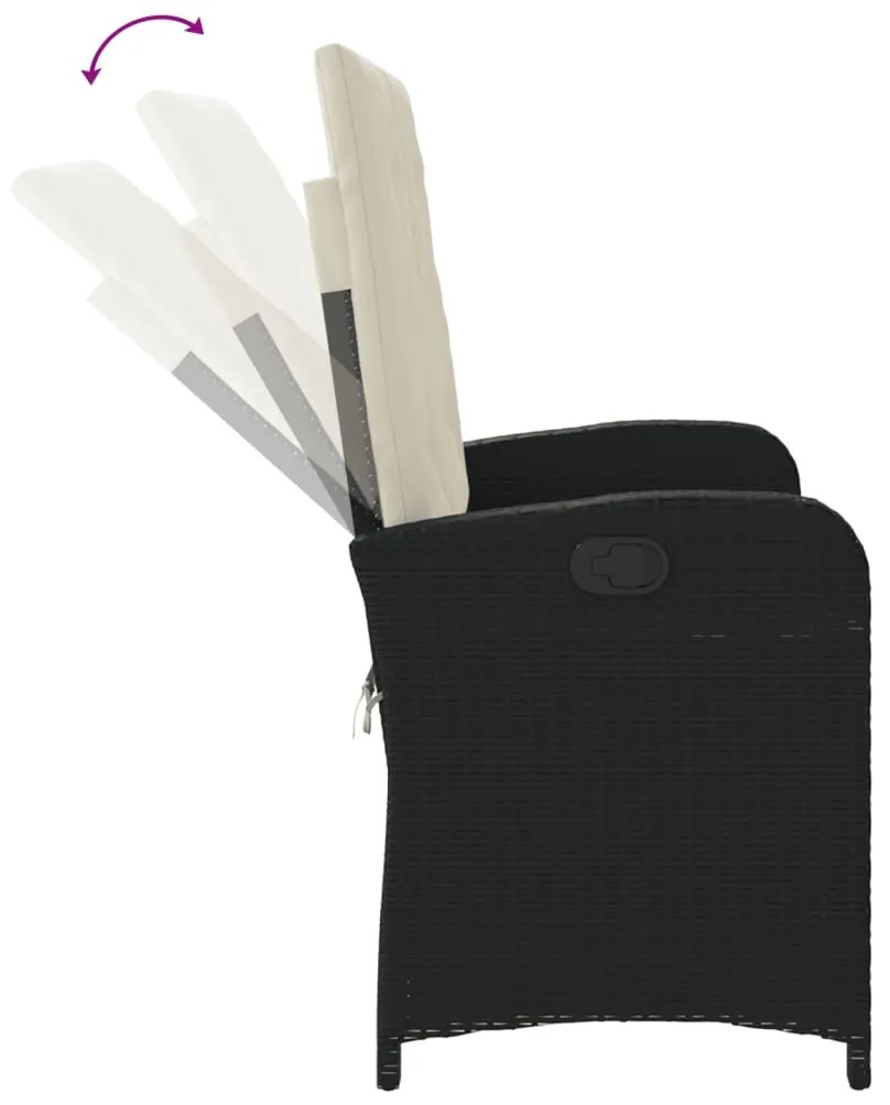 vidaXL Πάγκος Κήπου Ανακλινόμενος Μαύρος Συνθετικό Ρατάν με Μαξιλάρια