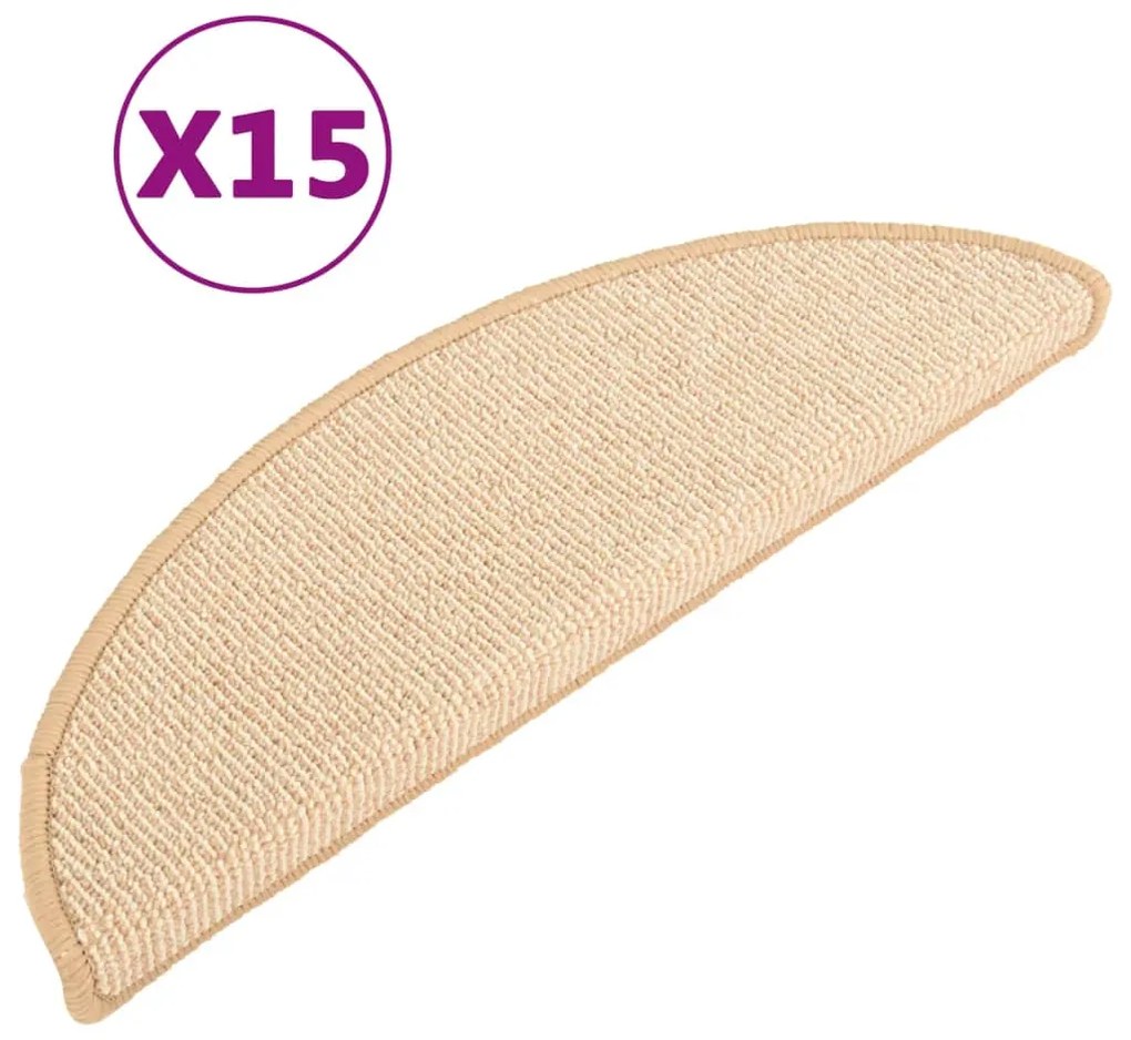 vidaXL Πατάκια Σκαλιών 15 τεμ. Κρεμ Ημίστρογγυλά 56x17x3 εκ.