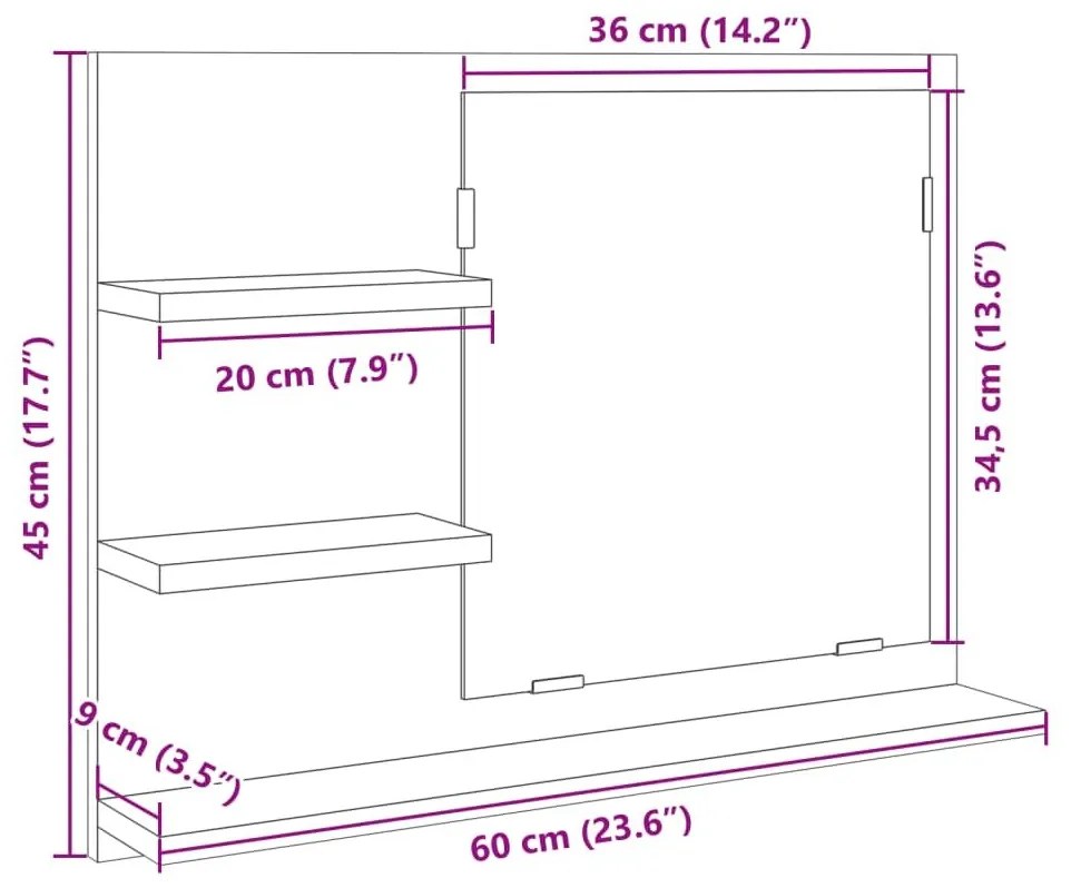 Καθρέφτης Μπάνιου Sonoma Δρυς 60 x 10,5 x 45 εκ. Επεξ. Ξύλο - Καφέ