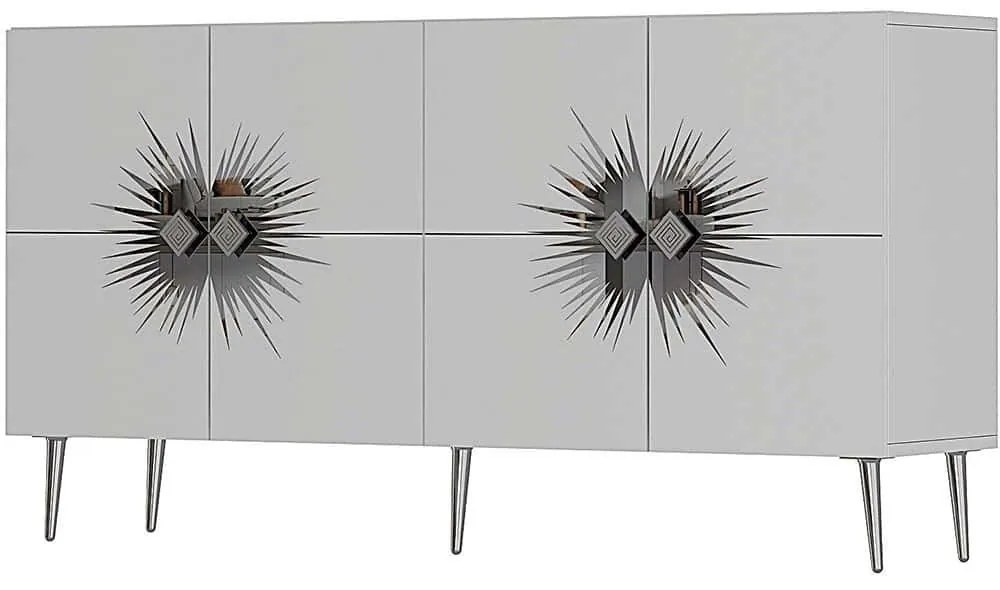 Μπουφές Nida 475OLV1797 150x35x75cm White-Silver Particle Board, Melamine