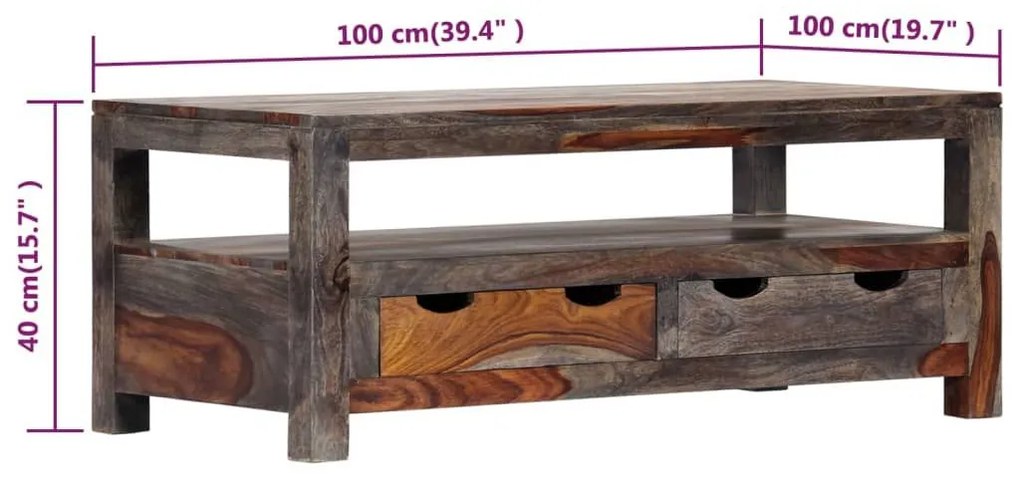 Τραπεζάκι Σαλονιού Γκρι 100x50x40 εκ. από Μασίφ Ξύλο Sheesham - Γκρι