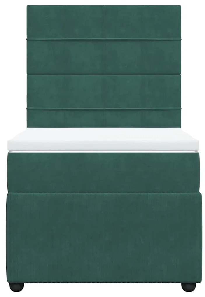 vidaXL Κρεβάτι Boxspring με Στρώμα Σκούρο Πράσινο 90x200 εκ. Βελούδινο