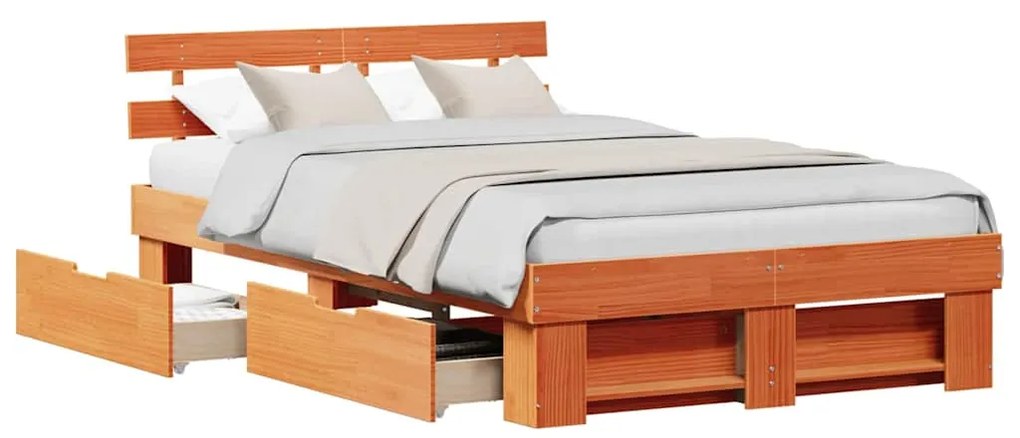 vidaXL Σκελετός Κρεβατιού Καφέ 140 x 190 cm Μασίφ ξύλο πεύκου