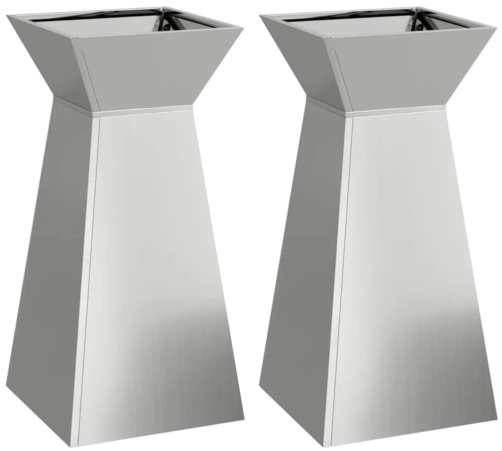 vidaXL Γλάστρα Πυλώνας 2 pcs Ασημί 35 x 35 x 73 εκ. Ατσάλι