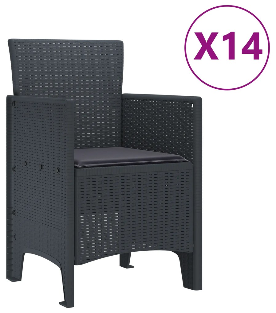 vidaXL Σέτ φαγητού για κήπο 15 pcs Ανθρακί Rattan Polt