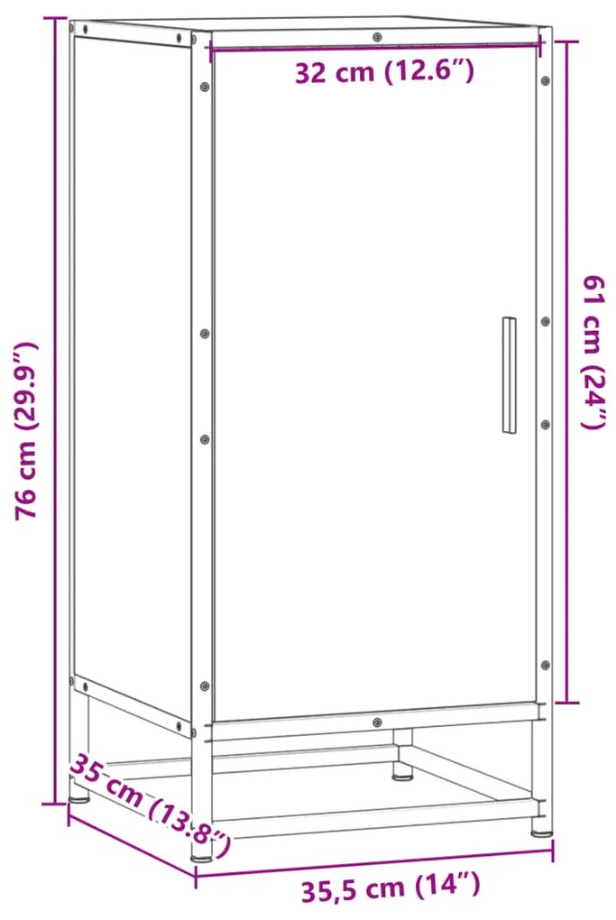 Ραφιέρα Καφέ Δρυς 35,5x35x76 εκ. Επεξ. Ξύλο + Μέταλλο - Καφέ